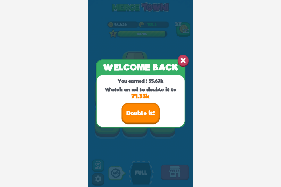 rewarded video ad placement merge town