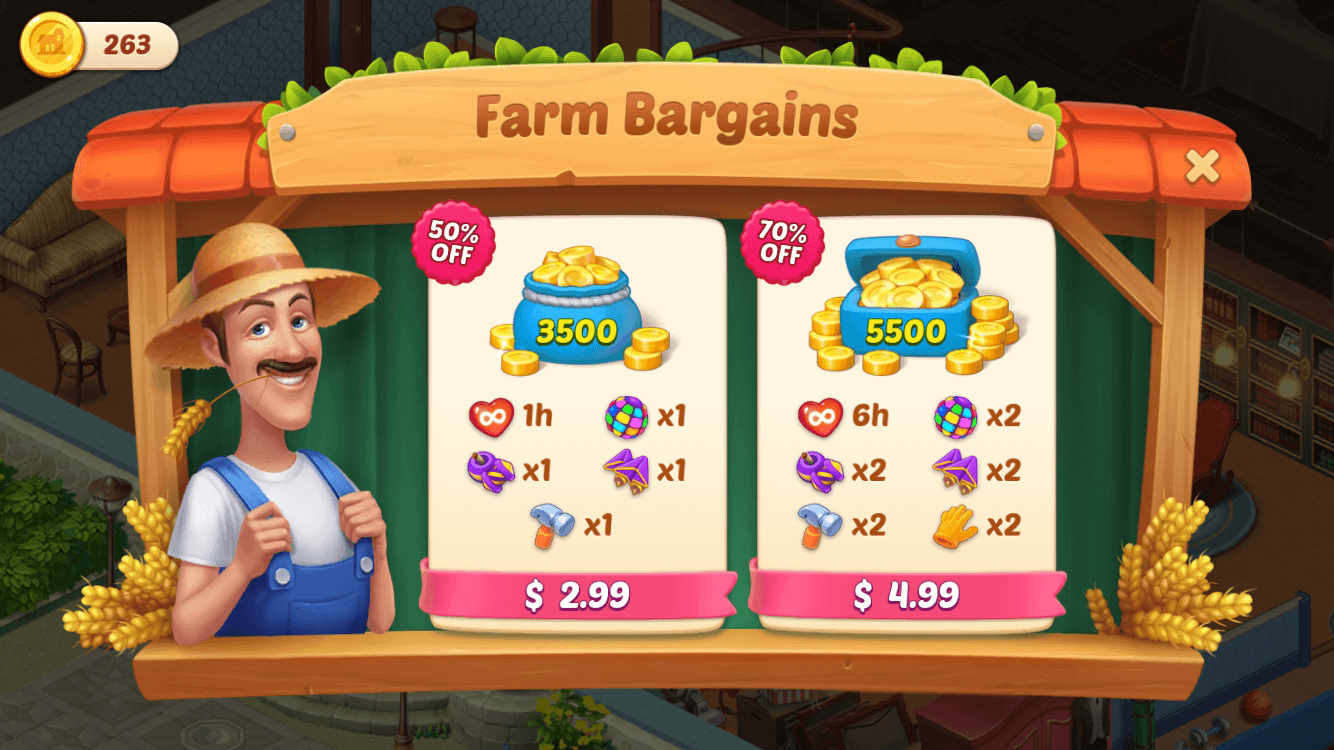farm bargains iap offer homescapes monetization