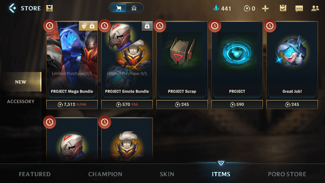 items lol mobile store