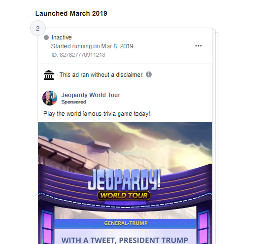 jeopardy video ad disapproved