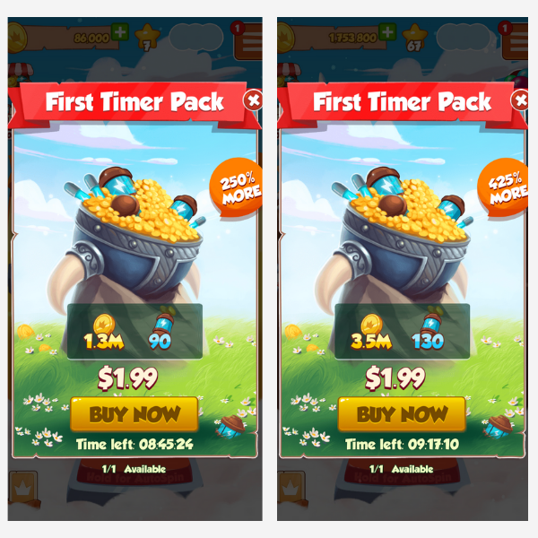 coin master monetization first timer pack