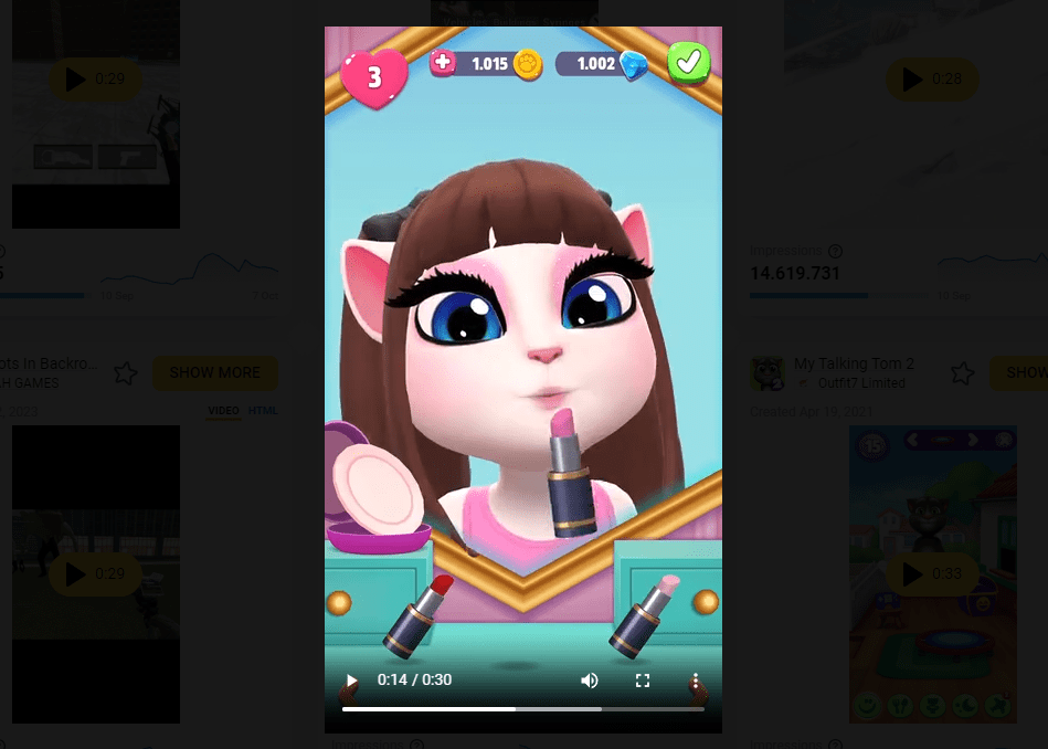 my talking angela ads