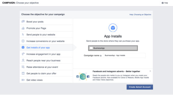 facebook ad campaign app installs