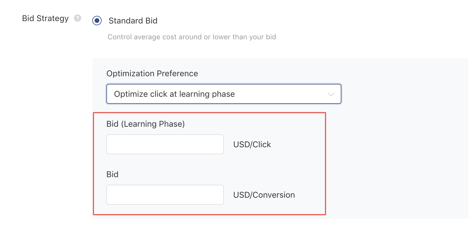 Optimize click at learning phase