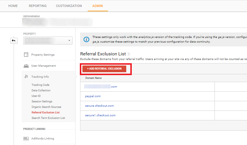 Add Referral Exclusion List