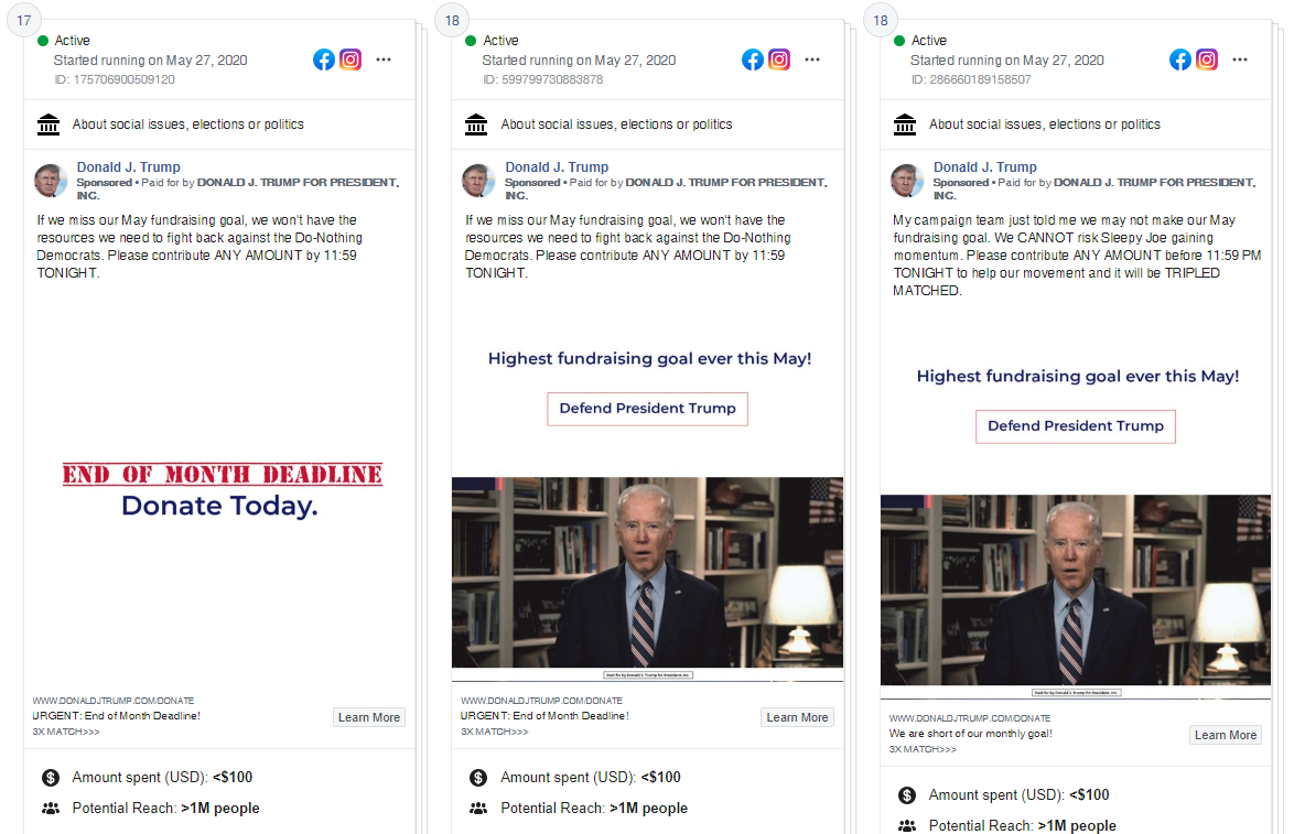 donald trump presidential election facebook ads 2020