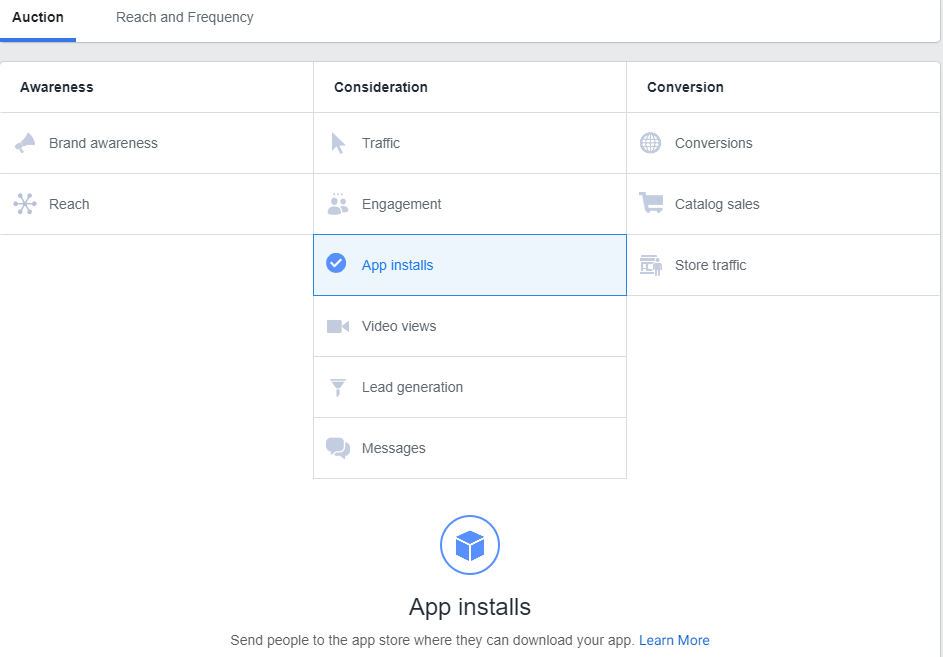 campaign type app install