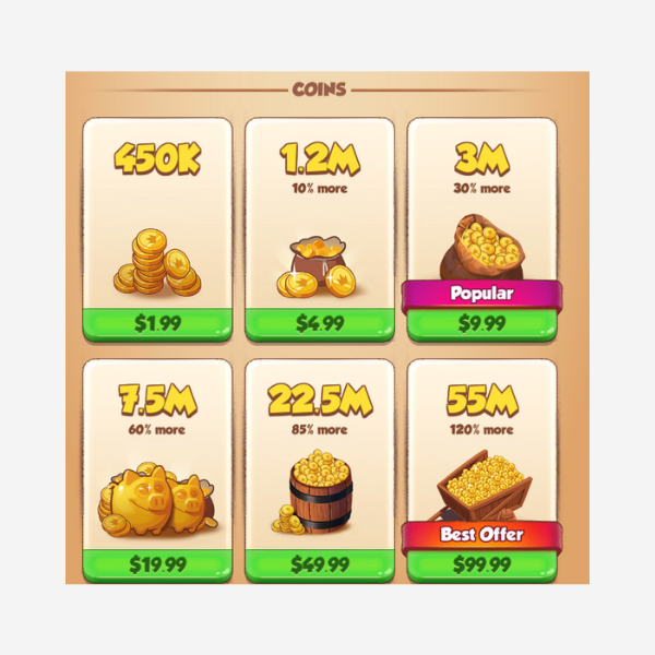 coin masters monetization coins store pricing