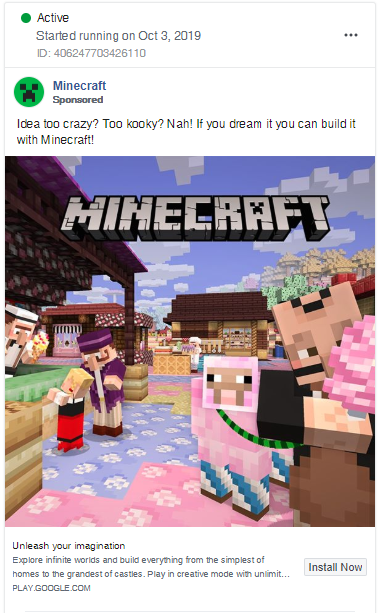 minecraft arcade game ad example