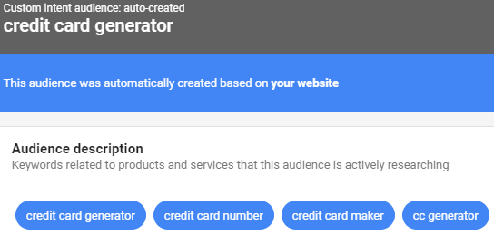 auto created custom intent audience