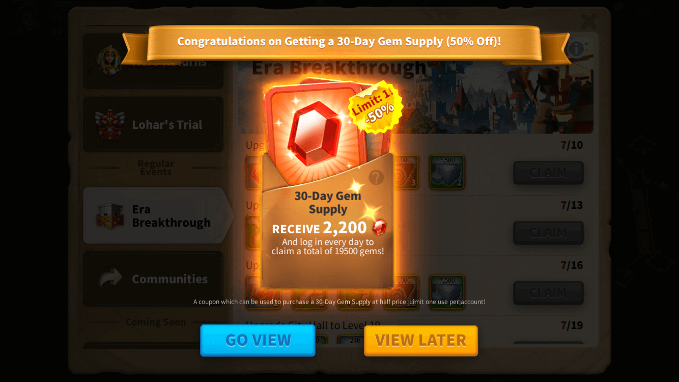 pop up 30 day gem supply