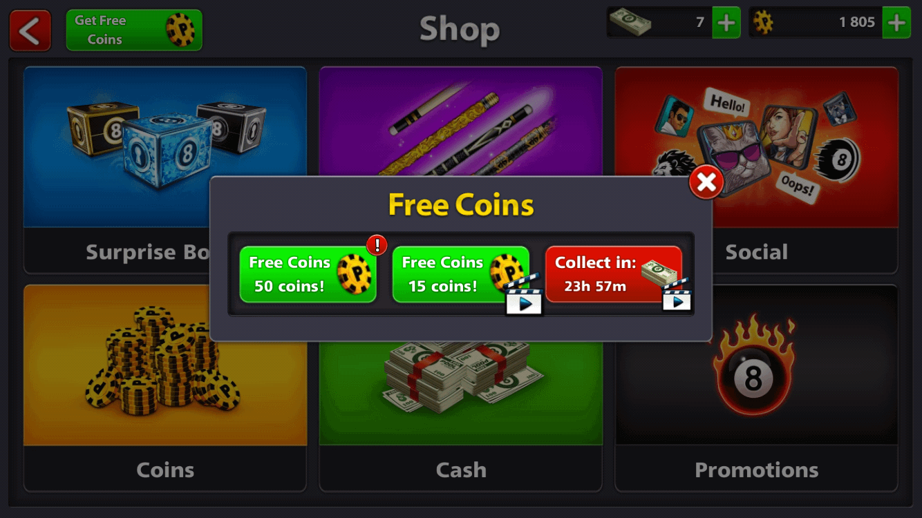ads 8 ball pool in-game store